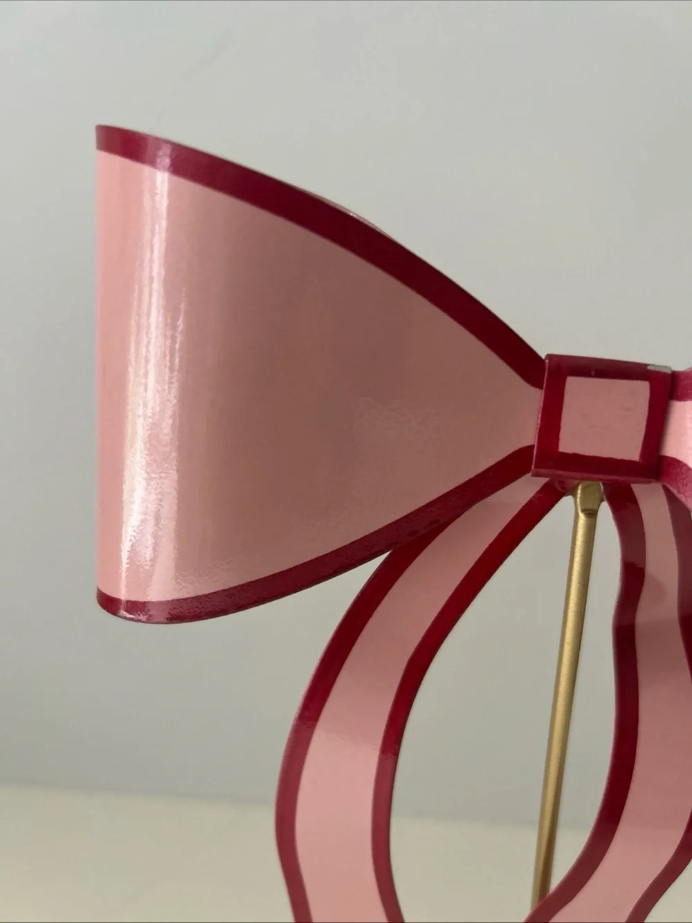 Pink Ribbon Bow Christmas Valentine’s Day Tree Topper Decor with Gold Base